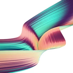 Selbstklebende Fototapete Abstrakte Welle 3D rendern abstrakten Hintergrund. Bunte verdrehte Formen in Bewegung. Computergenerierte digitale Kunst für Poster, Flyer, Bannerhintergrund oder Designelement. Holografisches Folienband auf weißem Hintergrund.