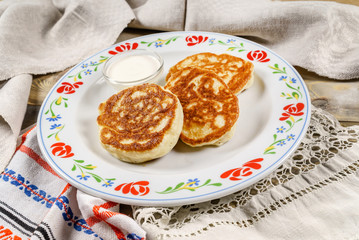 pancakes on the wooden background