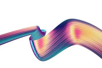 Photo sur Plexiglas Vague abstraite Abstrait de rendu 3D. Formes torsadées colorées en mouvement. Art numérique généré par ordinateur pour affiche, flyer, fond de bannière ou élément de conception. Ruban de feuille holographique sur fond blanc.