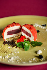 mousse pastry with mint