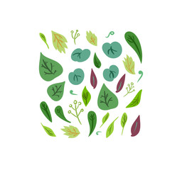 Vector doodle pattern. Various green leaves