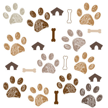 Brown Colored Paw Print With Bone And Dog Hut