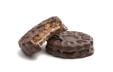double biscuits in a chocolate glaze isolated