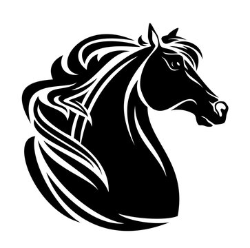 horse profile head - black and white vector design