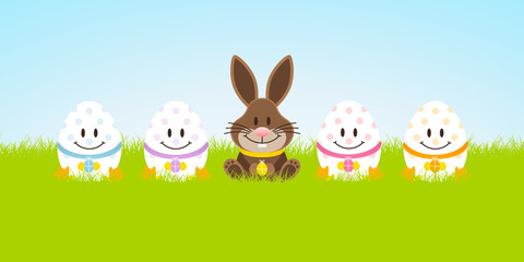 Easter Bunny & 4 Eggs Meadow Banner