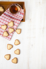 Heart-shaped cookies and tea for St. Valentine's Day.