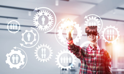 Guy wearing checked shirt and virtual mask demonstrating some emotions