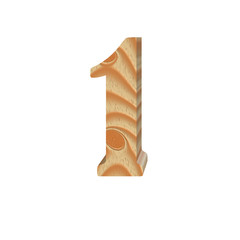 Wooden number 1 isolated on white background. Timber eco friendly volumetric alphabet design. Part of original alphabet font. . Vector illustration