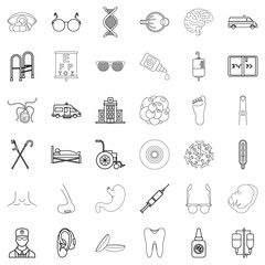 Service health icons set, outline style