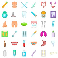 Medical aid icons set, cartoon style