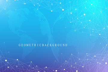 Virtual graphic background with world globes. Global network connection. Digital data visualization. Connection two hemisphere of the planet Earth. Vector illustration.