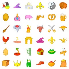 Medieval icons set, cartoon style