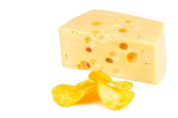 potato chips and cheese isolated on a white background