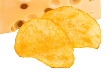 potato chips and cheese isolated on a white background