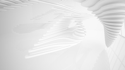 Abstract white parametric interior  with window. 3D illustration and rendering.