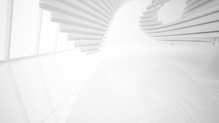 Abstract white parametric interior  with window. 3D illustration and rendering.