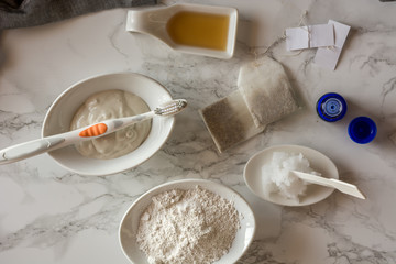 Homemade toothpaste, made with white clay.