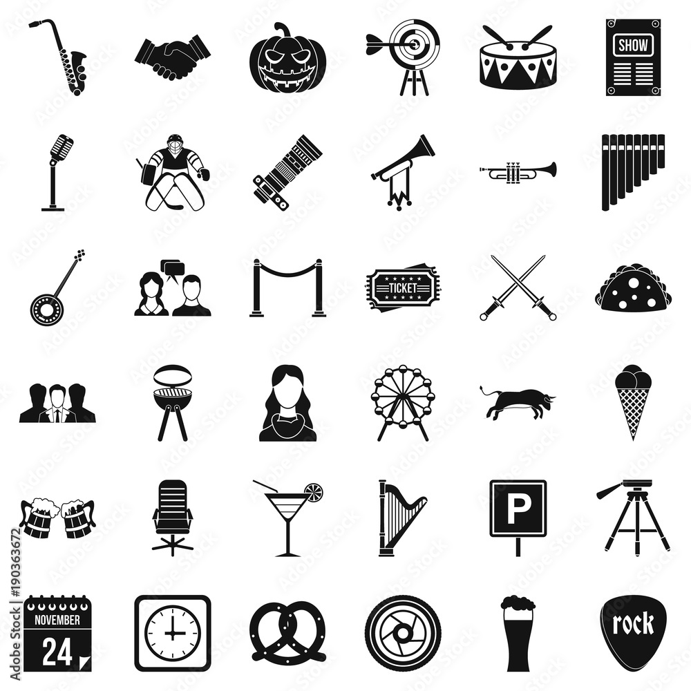 Poster session icons set, simple style