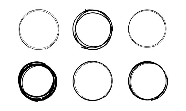 Set of hand drawn grunge scribble circles. Vector illustration.