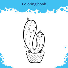 Coloring book page for kids. Color the cute cartoon cacti