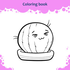 Coloring book page for children. Color the cute cartoon cactus.