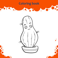 Coloring book page for children. Color the cute cartoon cactus.