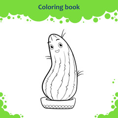 Coloring book page for children. Color the cute cartoon cactus.