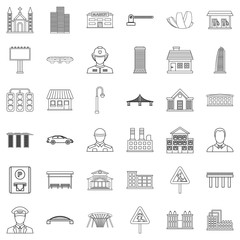 City executive icons set, outline style