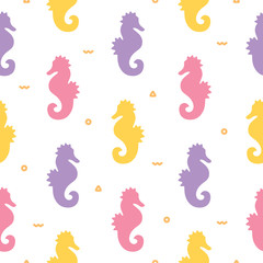 Colorful rainbow pastel seahorse seamless pattern cute sea concept