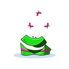 Cartoon funny gift box on white background. Vector image to create original web games or graphic design