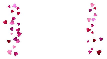 Valentines Day Vector Confetti Border. Falling Down Petals, Showering Pink, Red Hearts. Wide Valentines Day Background, Celebration Hearts Garland Rose Romantic Wedding Frame, Border, Banner Design