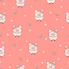 Seamless vector cute pigs pattern for kids design.