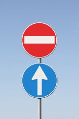 Contradiction concept with road signs - concept image on white background