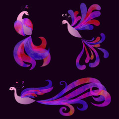 Naklejka premium Set of abstract fantasy birds. Vector illustration.