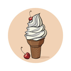 Icecream and cherry. Illustration