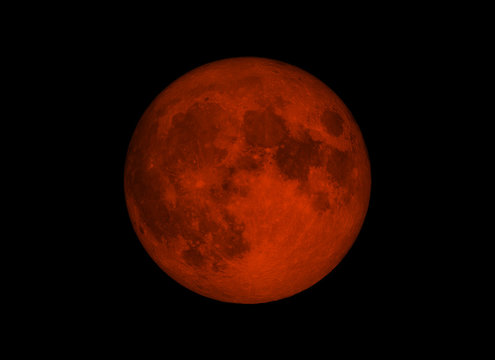 Blood moon or super moon concept or red moon on the dark sky on January 31, 2018. Elements of this image furnished by NASA.