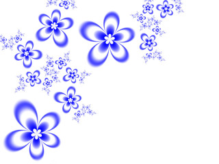 Abstract fractal blue flowers on a white background