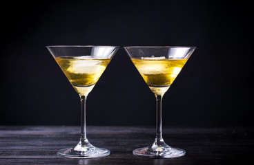 Two martini cocktails on a table
