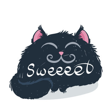 Cute monster kitten with text. Vector illustration for t shirt and print design