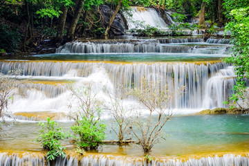 Huai Mae Khamin Waterfall on winter season, Huai Mae Khamin Waterfall Natural attractions. National Park on the Lake, Srinakarin Dam, Kanchanaburi, Thailand