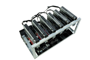 Computer PC for bitcoin mining, isolated on white background
