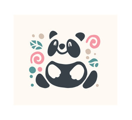 Vector flat cute funny hand drawn panda bear animal silhouette isolated on white background.  Perfect for children goods store logo insignia, kid clothes and accessory prints, zoo logotype etc.