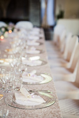 restaurant table prepared for wedding party