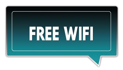 FREE WIFI on turquoise to black gradient square speech bubble.