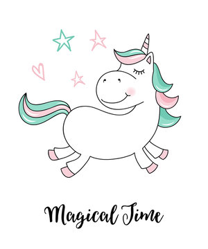 Unicorn magical time.  Vector unicorn quote illustration