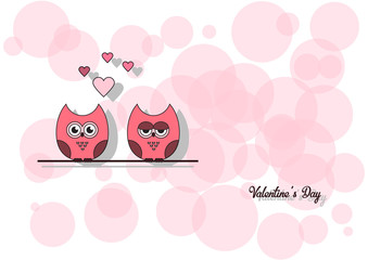 love Invitation card Valentine's day , paper cut mini heart, cut owls, loving owls, glare. Vector illustration.