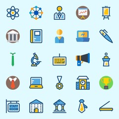 Icons set about School And Education with museum, laptop, notebook, user, scanner and megaphone