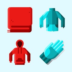 Icons set about Winter with jacket, gloves, hoodie and blanket
