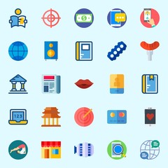 Icons set about Lifestyle with notebook, credit card, target, internet, kiss and religious