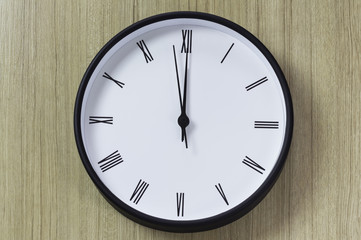 black and white clock on wooden wall, lunch time, roman number clock